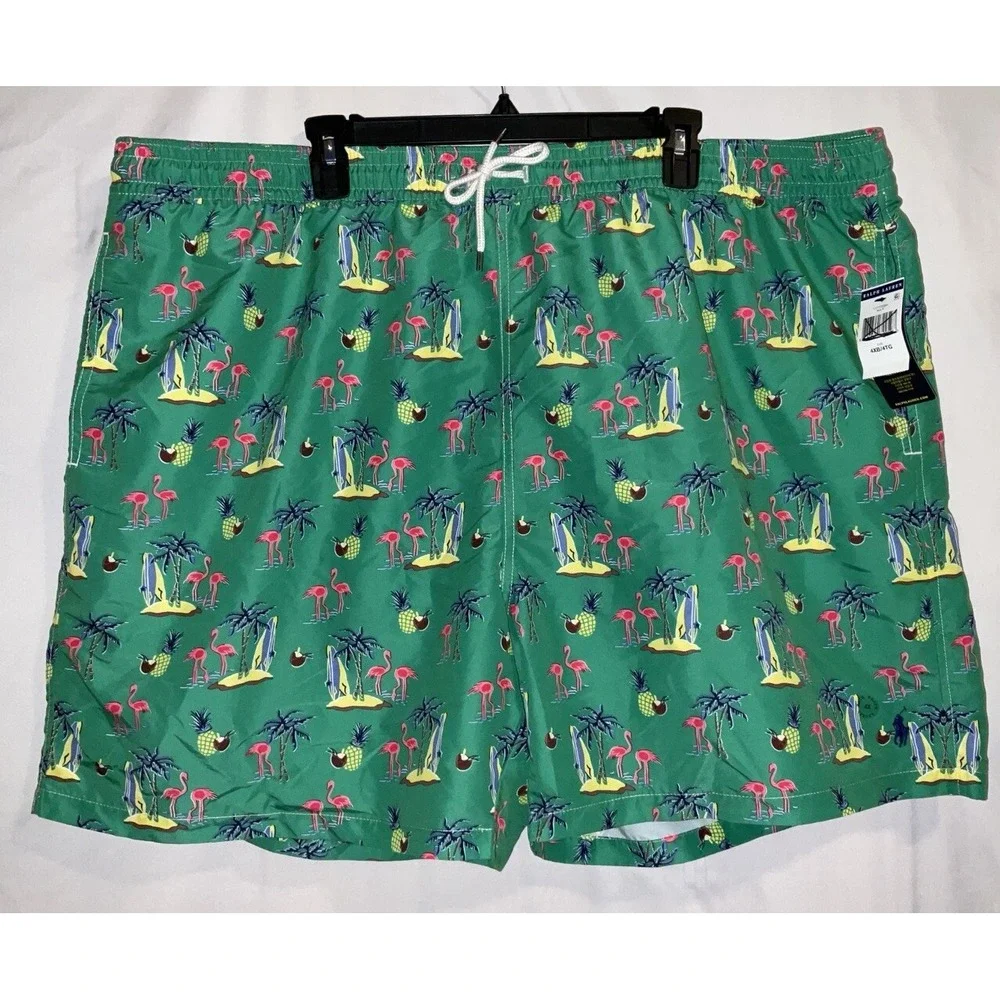 NWT Men's Polo Ralph Lauren Green Tropical Print Lined‎ Swim Trunks 4XB Big